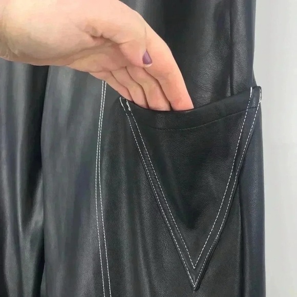 Manière De Voir Pants Womens 8 Black Faux Leather Cargo Moto Y2K Streetwear - Picture 12 of 16